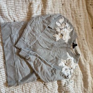 J. Crew Gray Sweater with White Floral Details